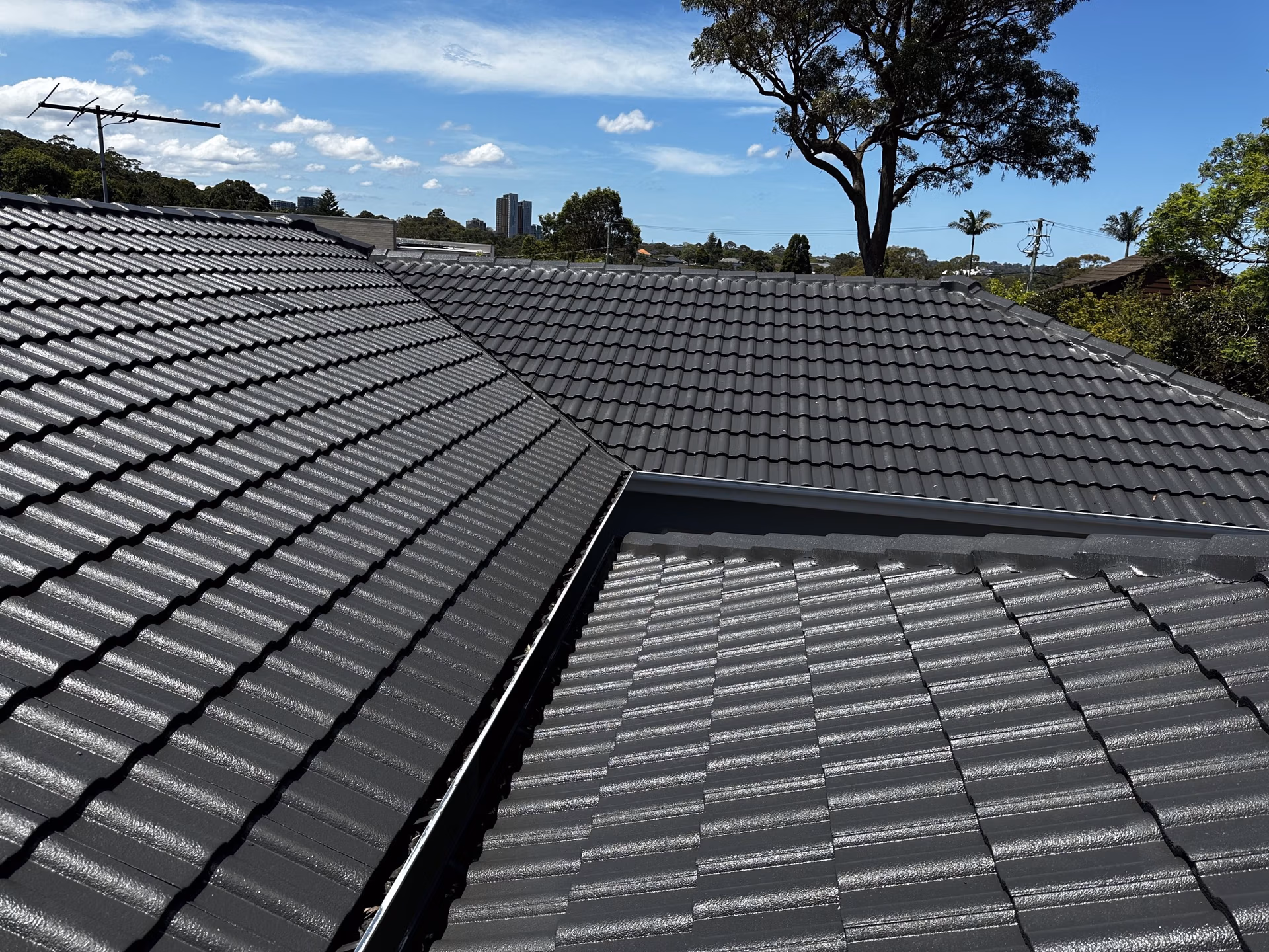 gray roof and gutters